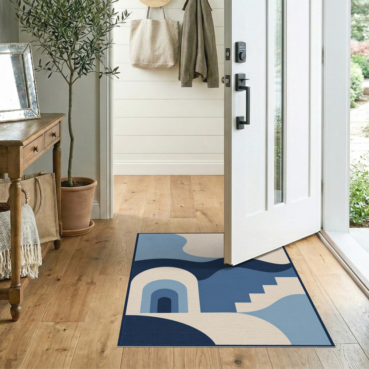 Geometric Modern Blue and Teal Blue Geometric Arch Area Rug
