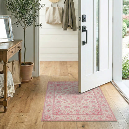 Pink Floral Vintage Area Rug