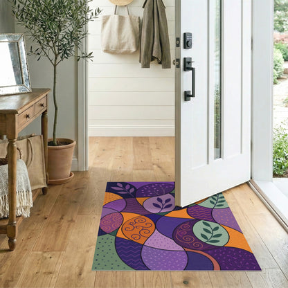 Vibrant Purple Abstract Leaf Area Rug