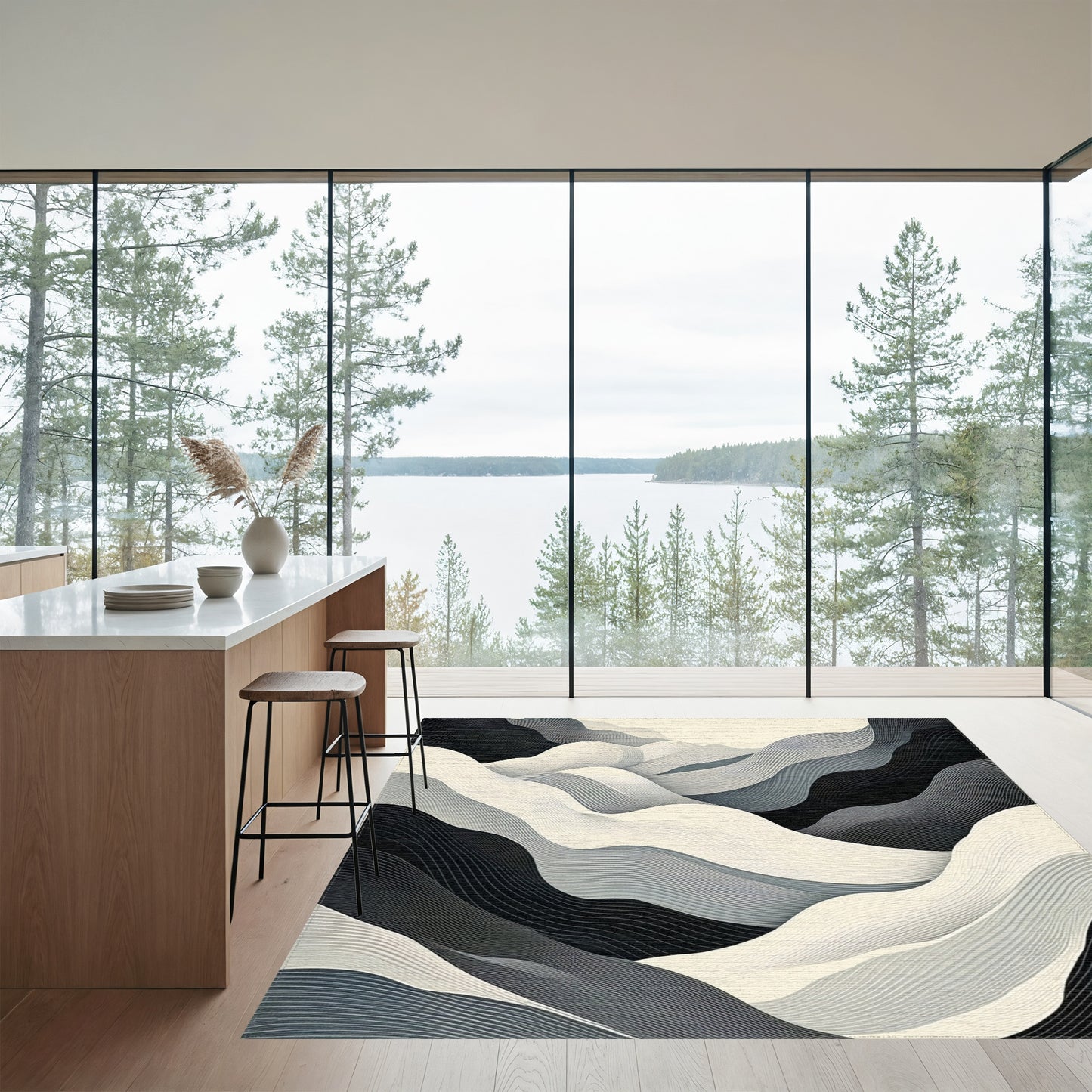 Grayscale Wavy Mountain Rug