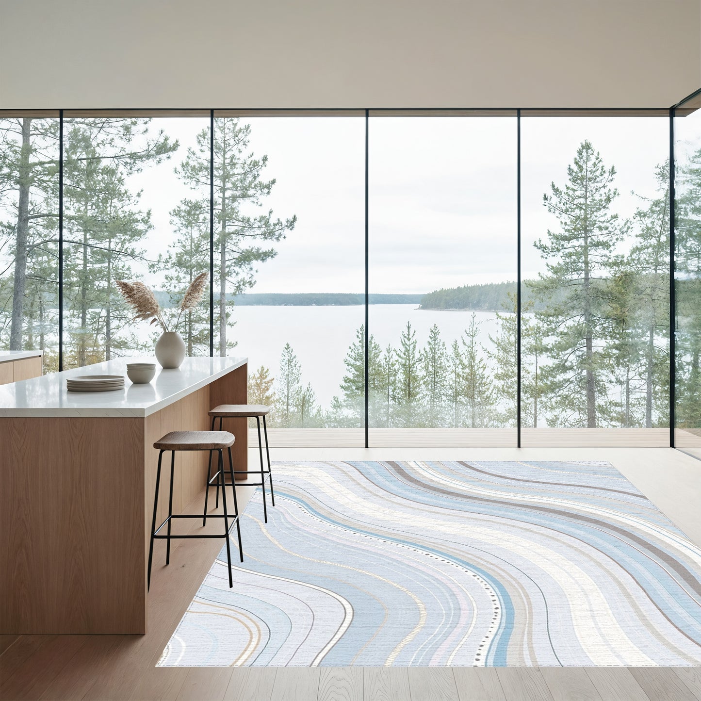 Blue Gray Wavy Abstract Rug