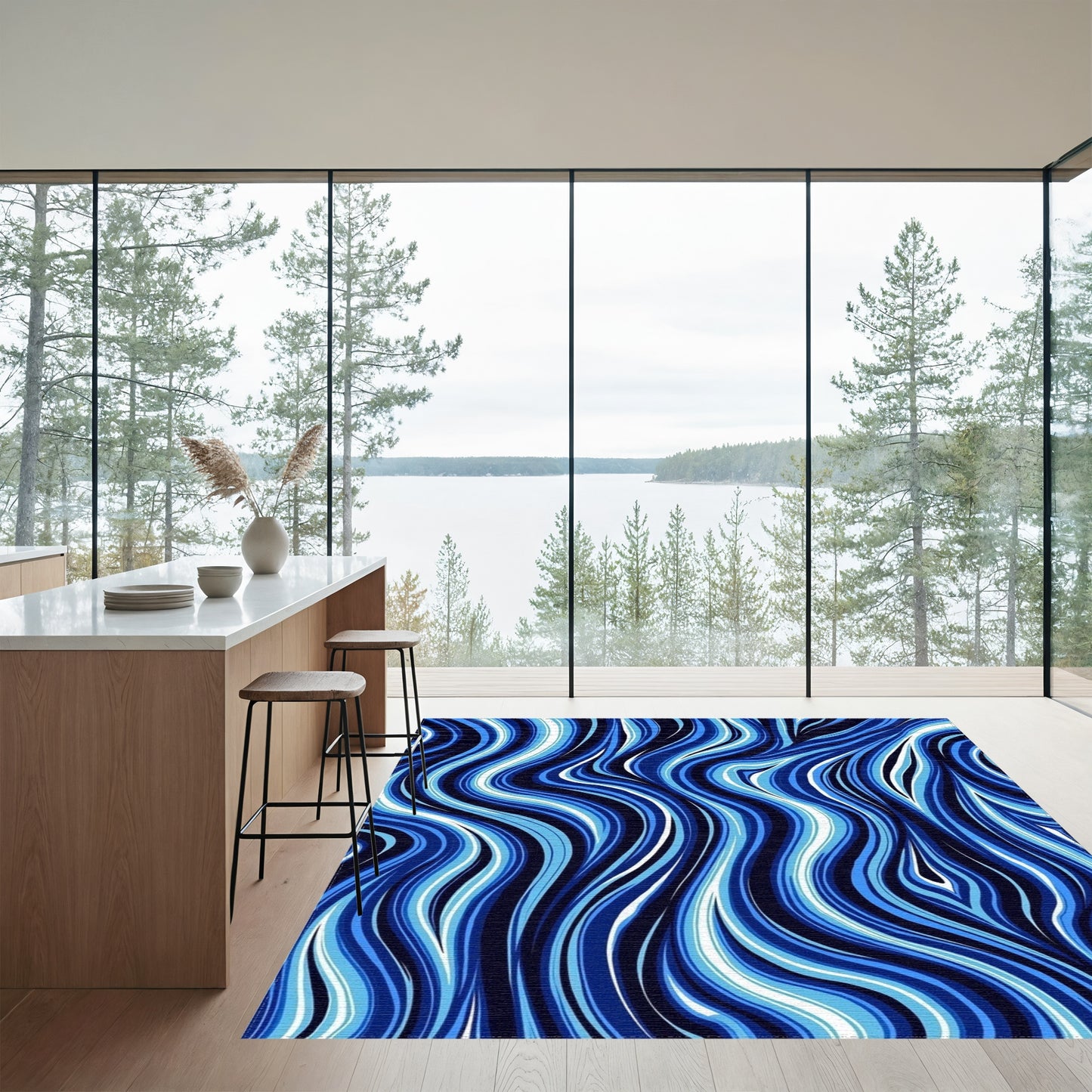 Navy Blue Wavy Swirl Rug