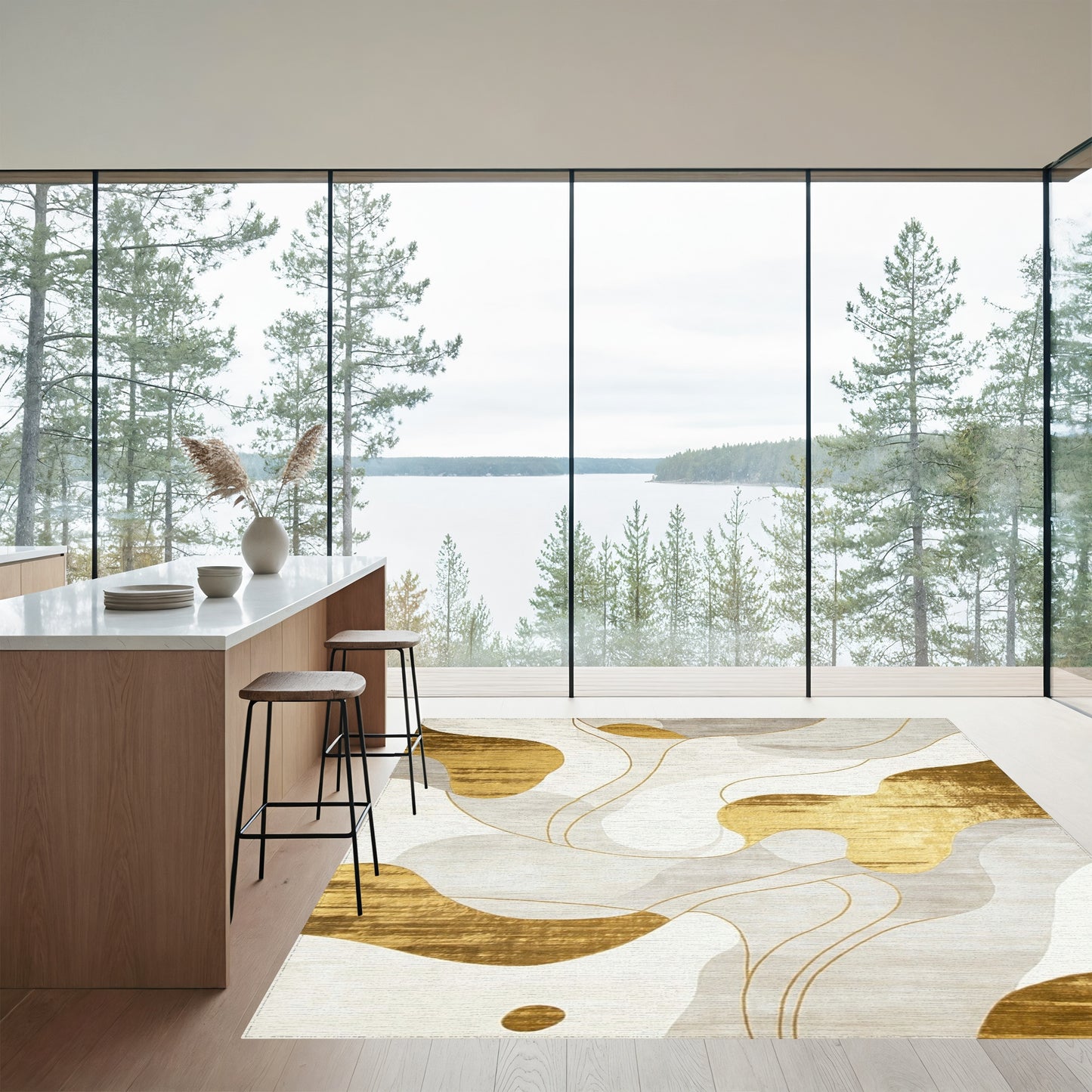 Metallic Gold Fluid Shapes Rug