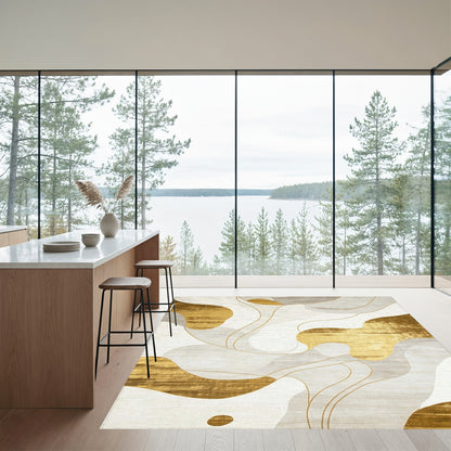 Metallic Gold Fluid Shapes Rug
