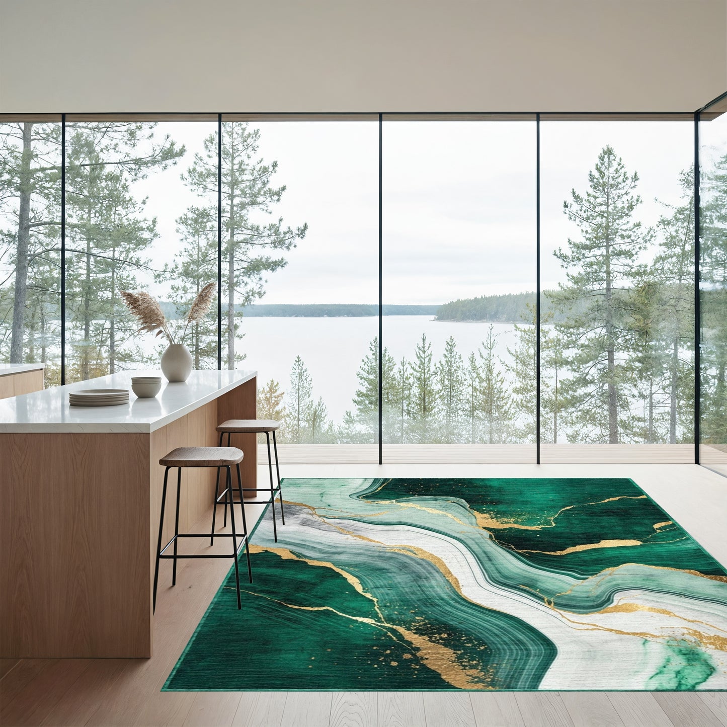 Emerald Gold Fluid Marble Rug