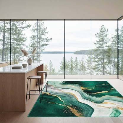 Emerald Gold Fluid Marble Rug