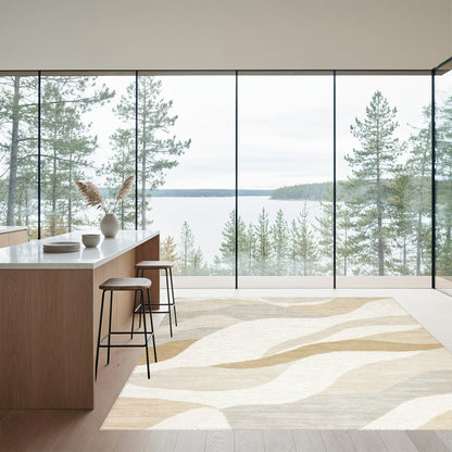 Beige Gray Abstract Wave Rug