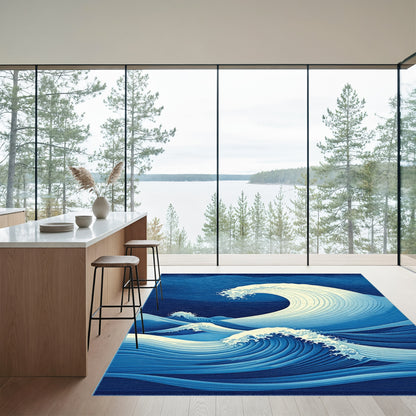 Navy Crashing Foam Waves Rug
