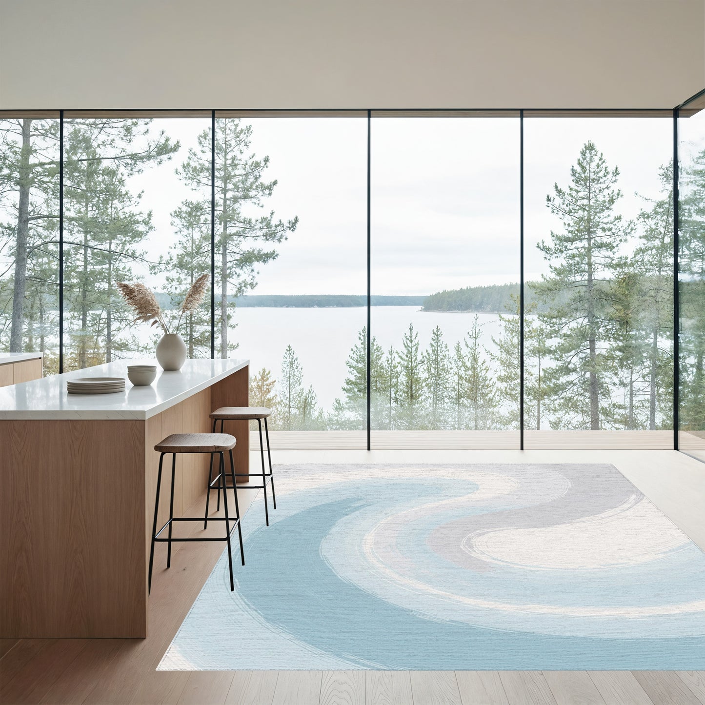 Abstract Blue Gray Swirl Rug