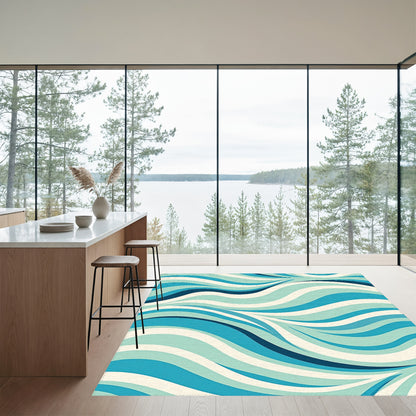 Teal Navy Abstract Wave Rug