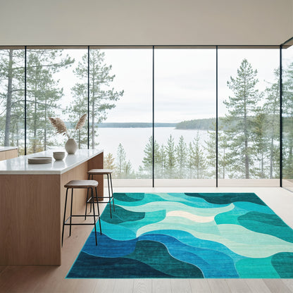 Teal Layered Waves Rug