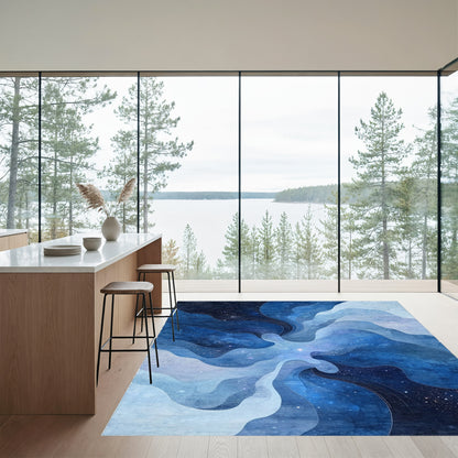 Deep Blue Starry Waves Rug