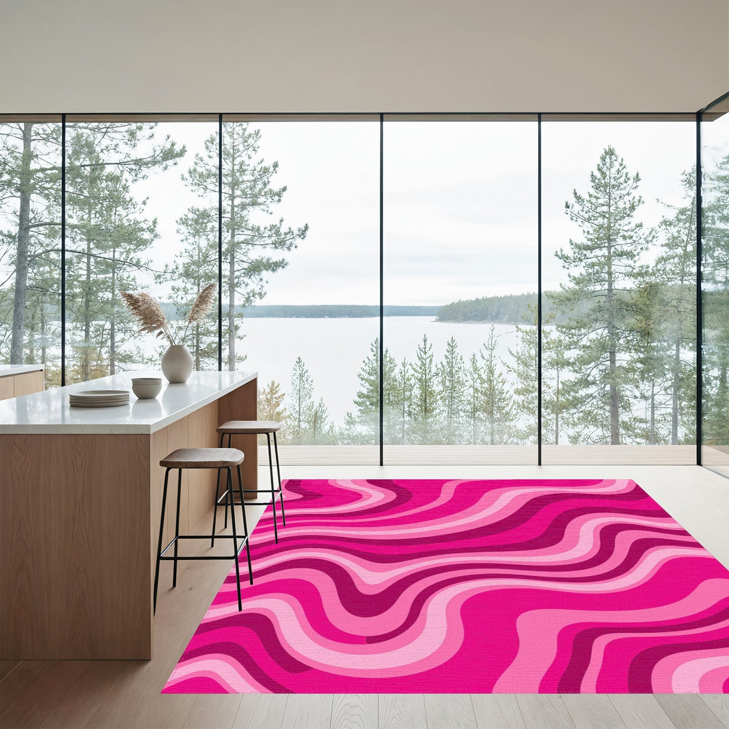 Pink Wavy Fluid Rug