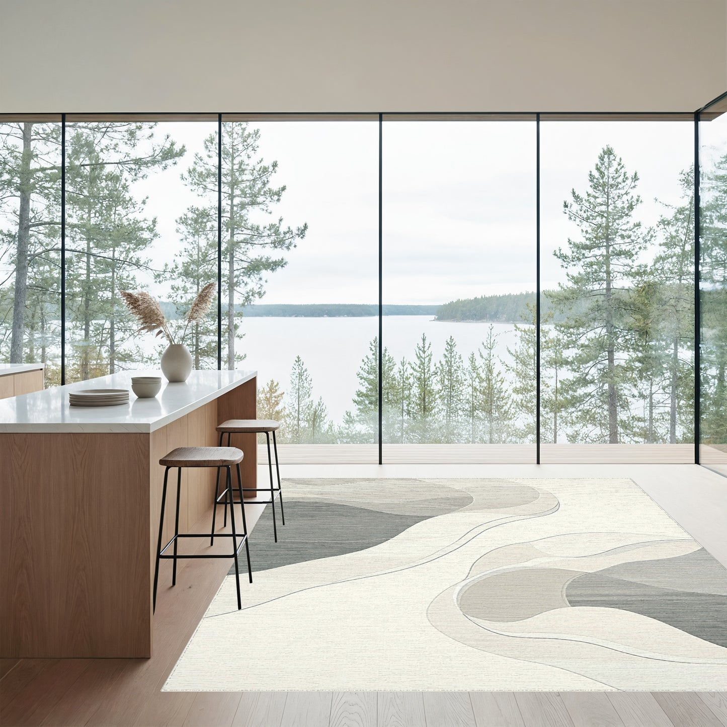 Gray Fluid Organic Waves Rug