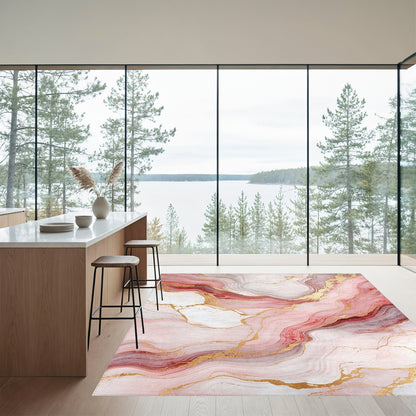 Pink Gold Fluid Marble Rug