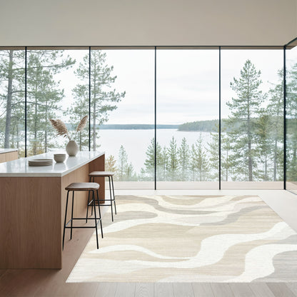 Beige Gray Abstract Waves Rug