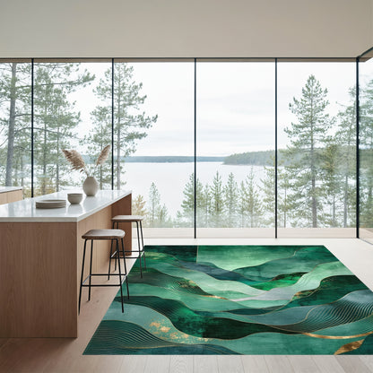 Emerald Gold Wavy Mountains Rug