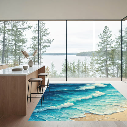 Foamy Crashing Turquoise Waves Rug