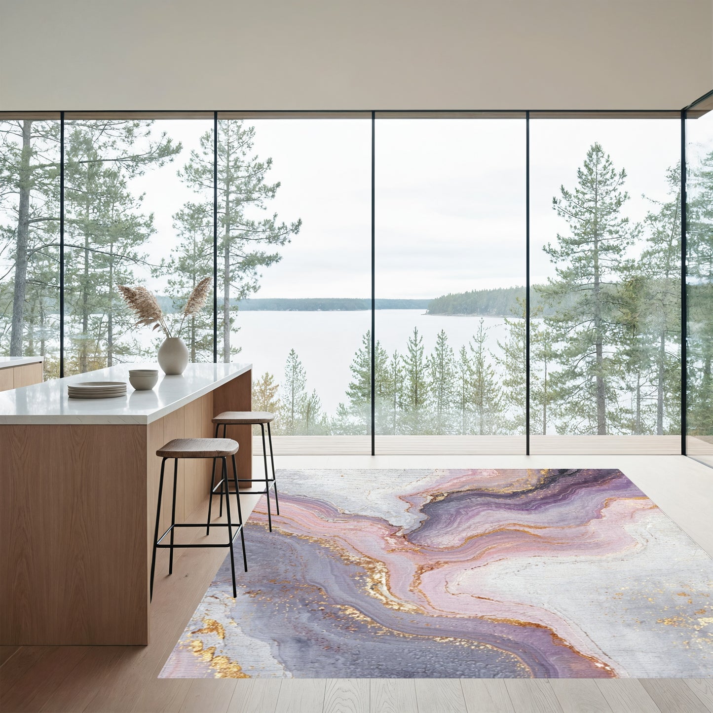 Purple Gold Veined Marble Rug