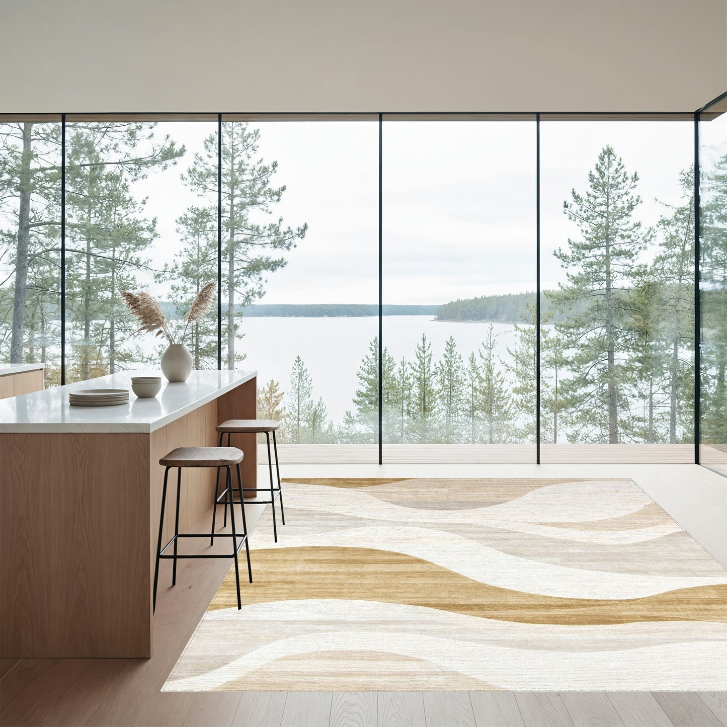 Ivory Beige Wavy Layers Rug