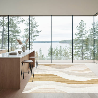 Ivory Beige Wavy Layers Rug