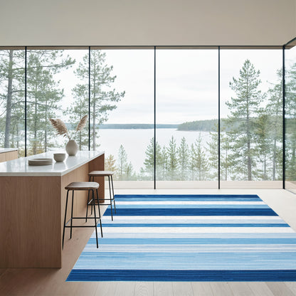 Navy Blue White Striped Rug