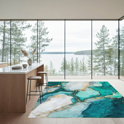 Teal Gold Veined Marble Rug