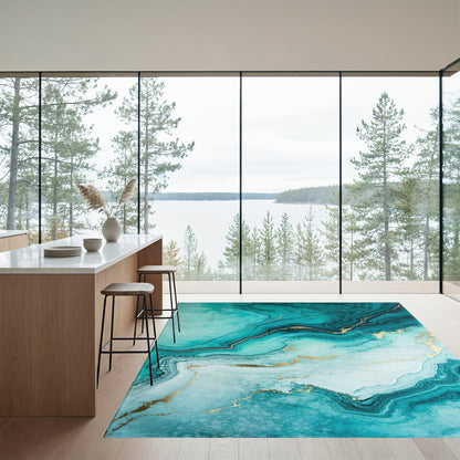 Teal Gold Veined Marble Rug