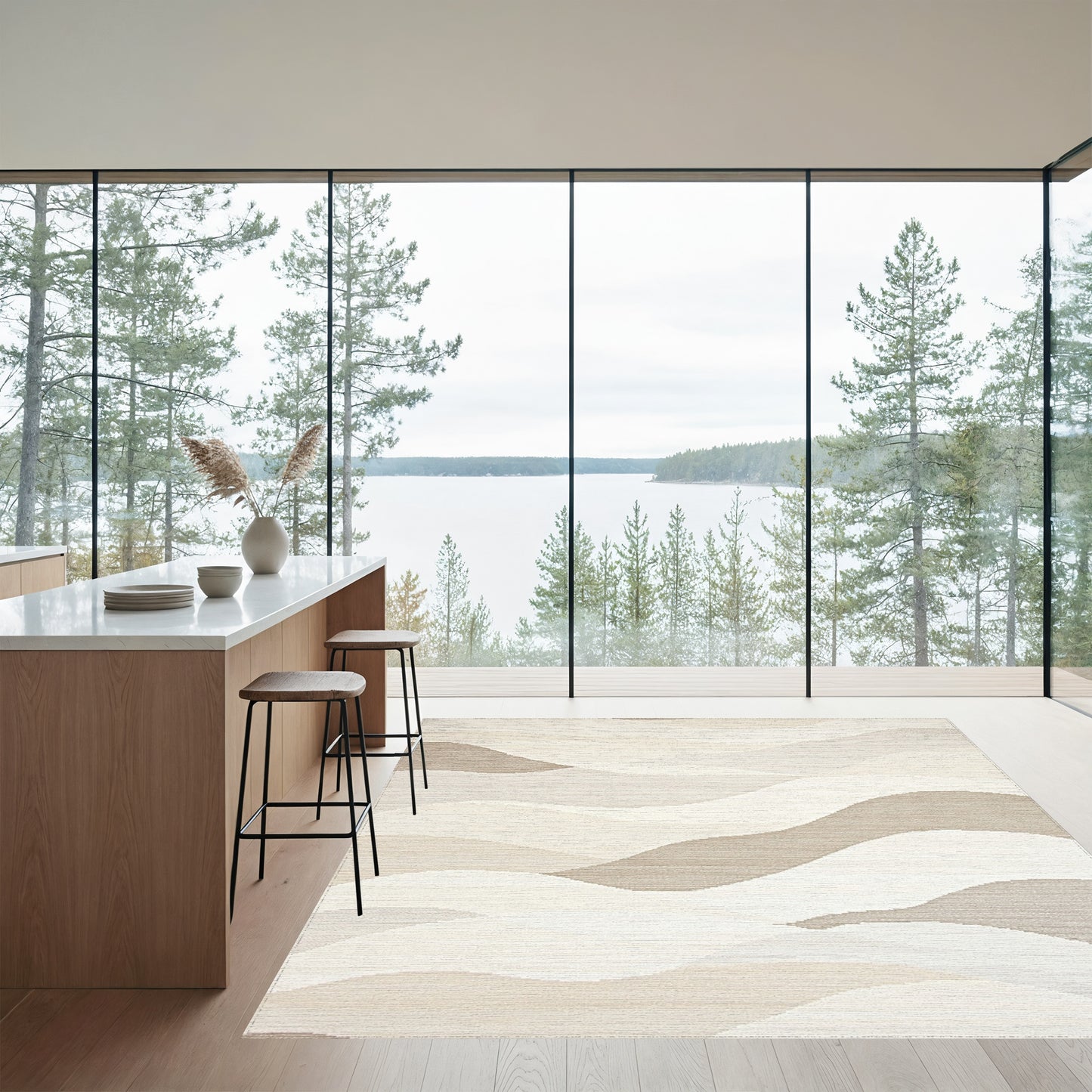 Cream Beige Taupe Waves Rug
