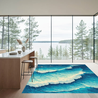 Navy Foamy Waves Sailboats Rug