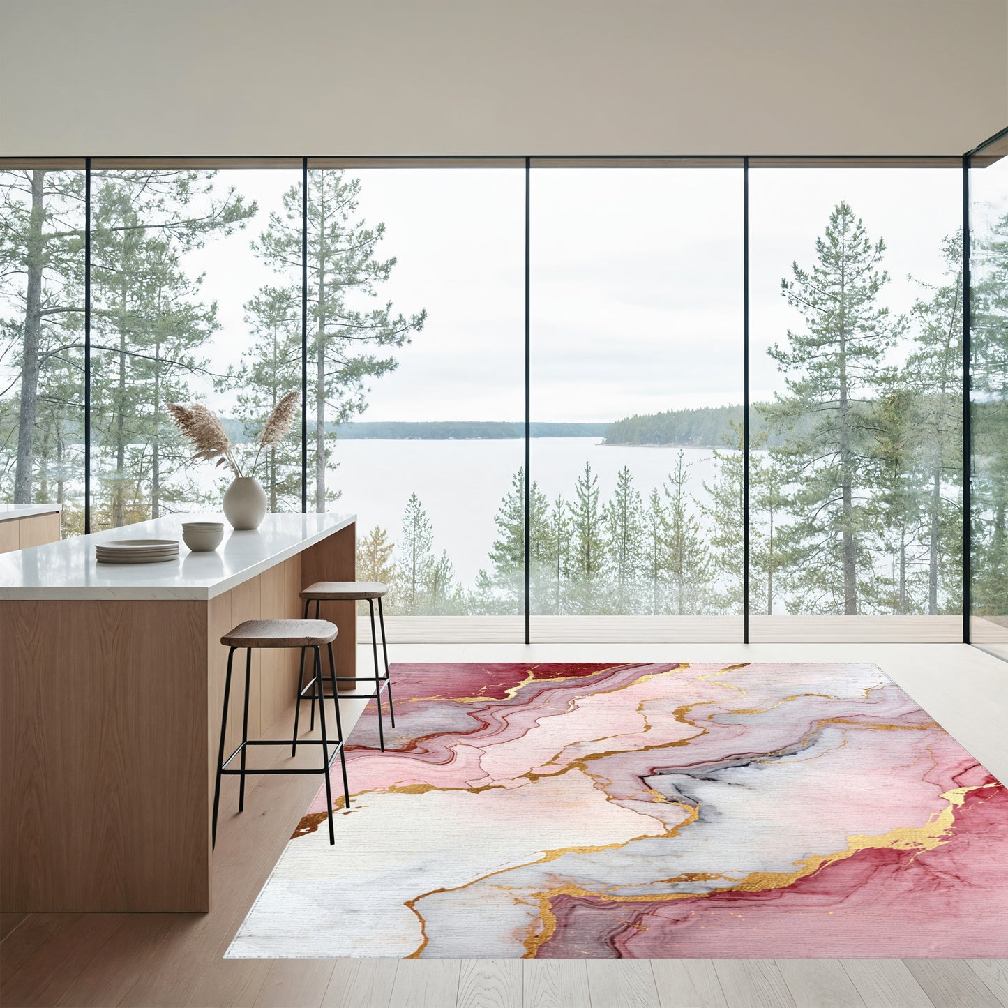 Fluid Rose Gold Marble Rug