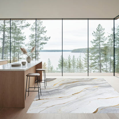 Gray Gold Veined Marble Rug