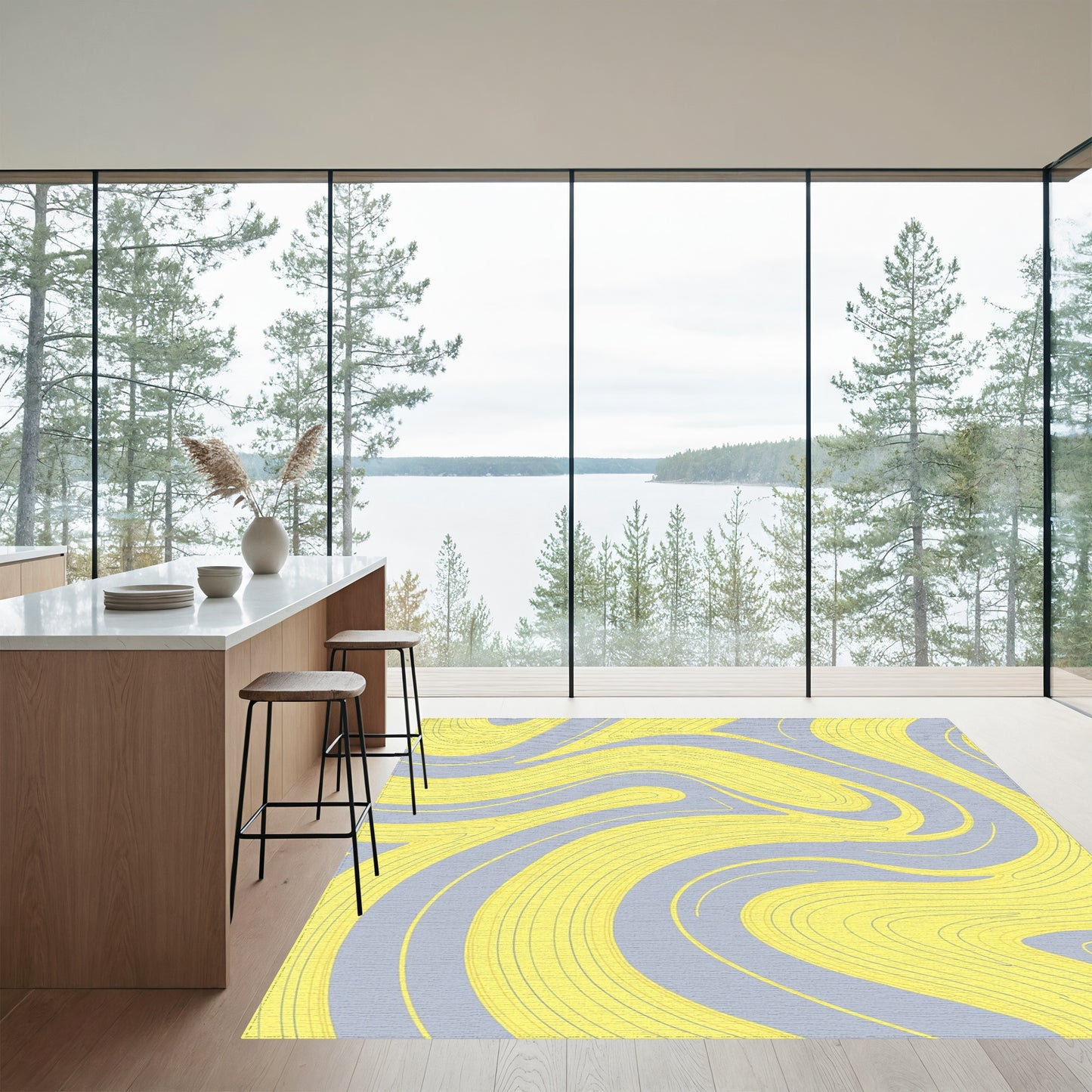 Gray Yellow Fluid Wave Rug