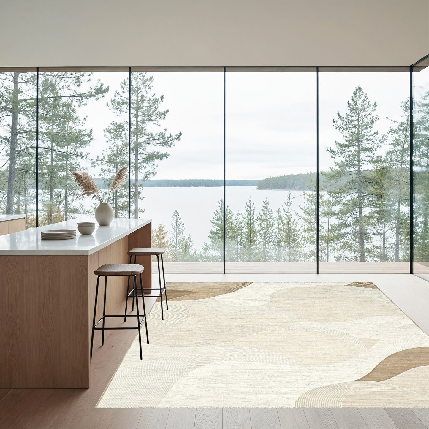 Beige Abstract Wavy Layers Rug