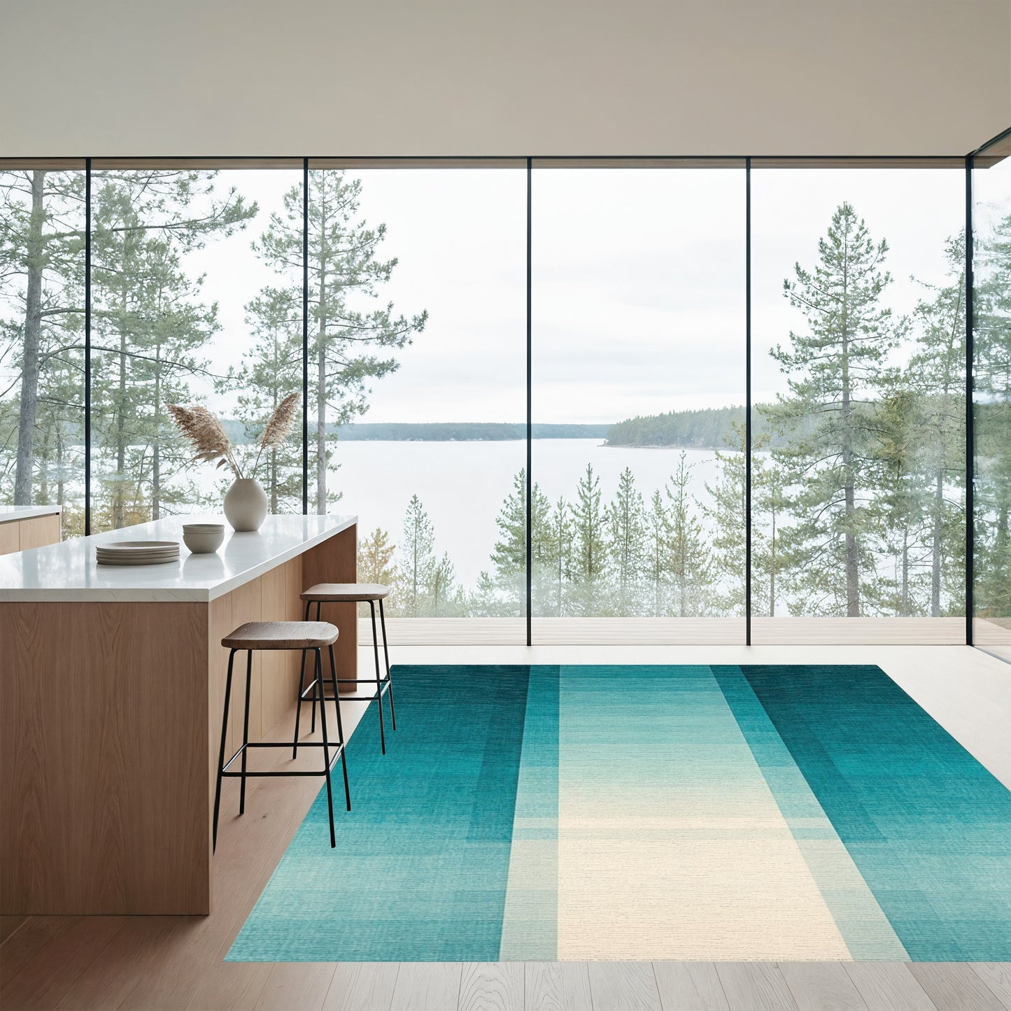 Teal Vertical Ombre Stripes Rug
