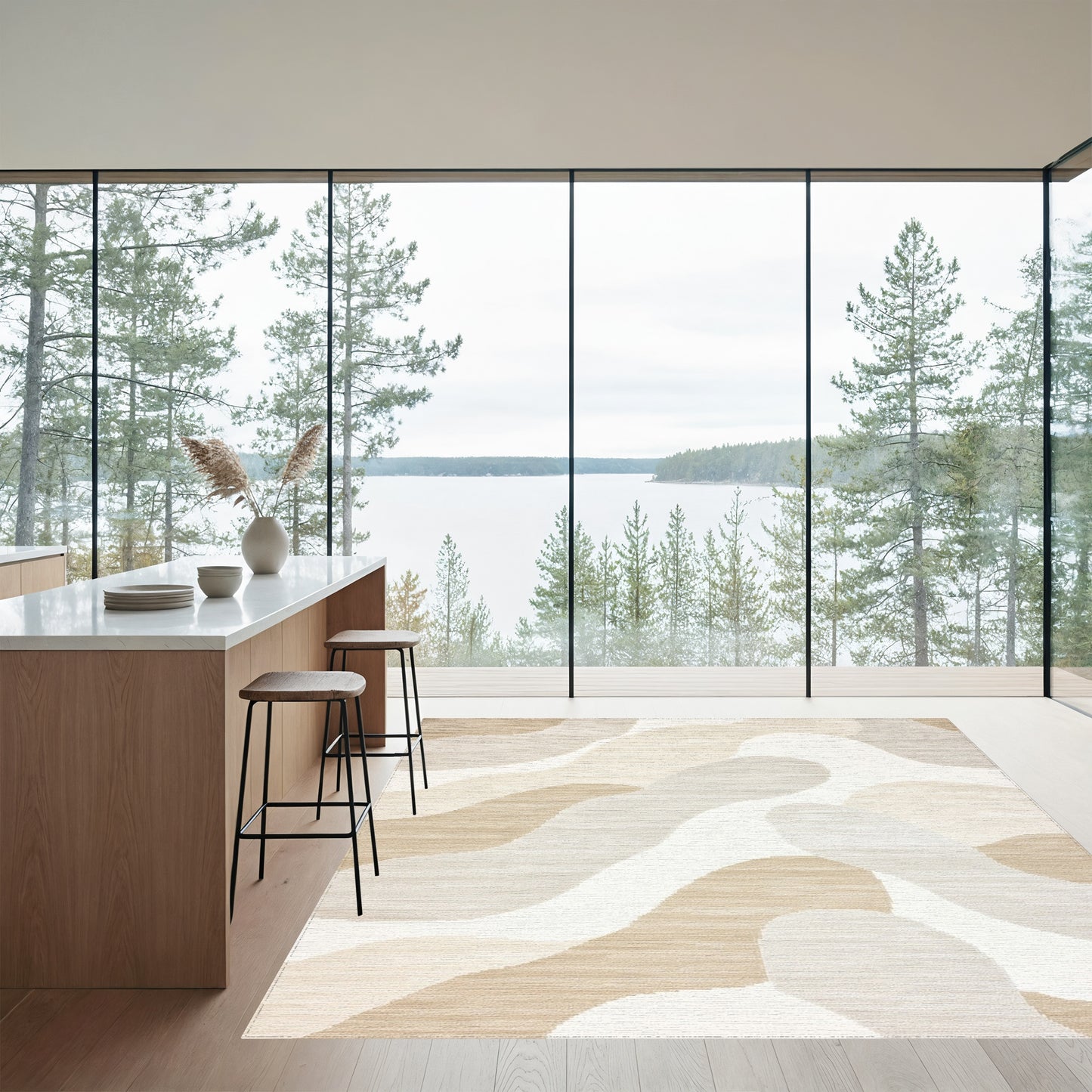 Abstract Beige Organic Shapes Rug