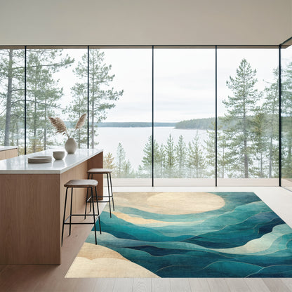 Teal Moon Layered Wave Rug