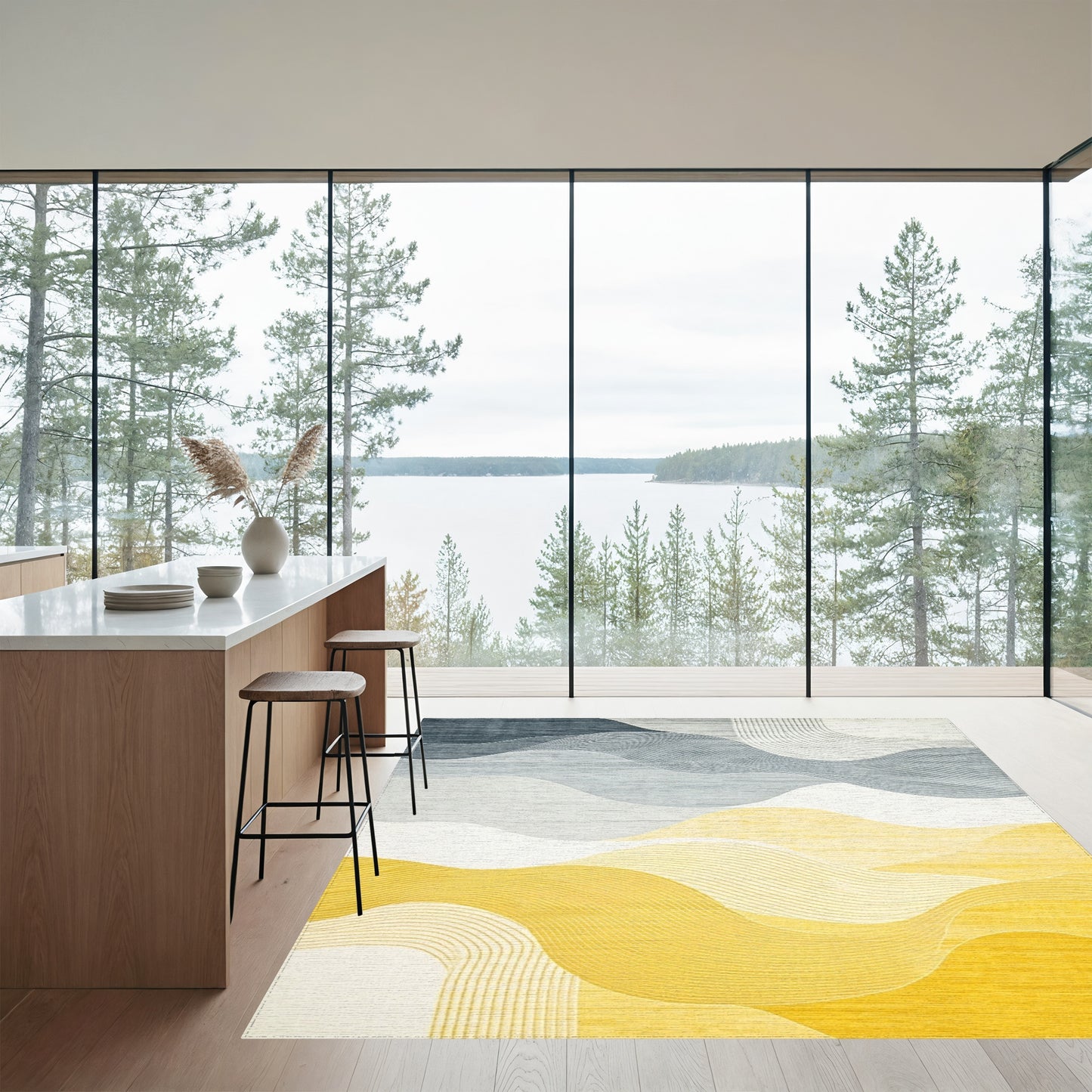 Gradient Navy Yellow Waves Rug