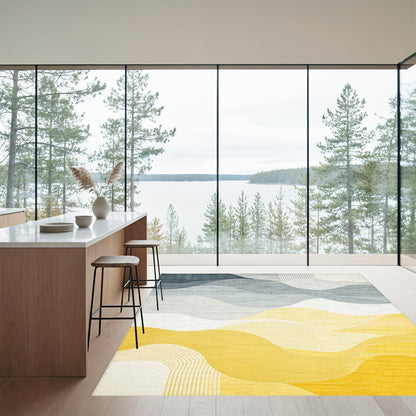 Gradient Navy Yellow Waves Rug