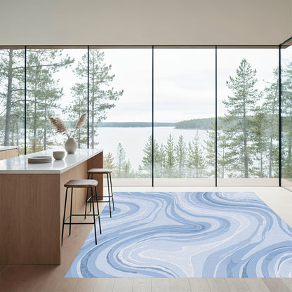 Swirling Blue Marble Abstract Rug