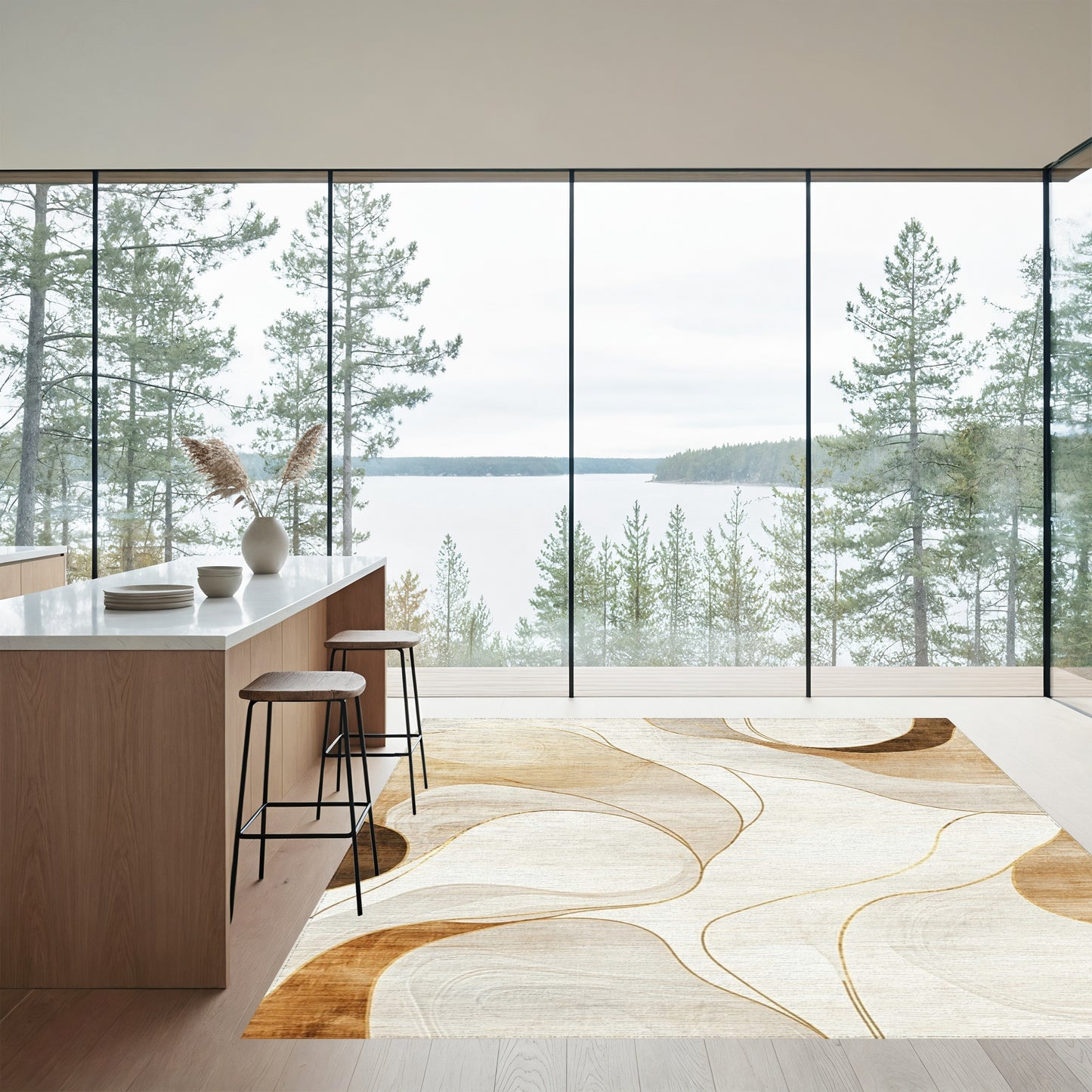 Beige Gold Fluid Abstract Rug