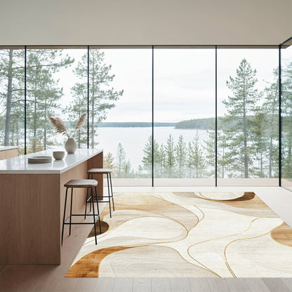Beige Gold Fluid Abstract Rug