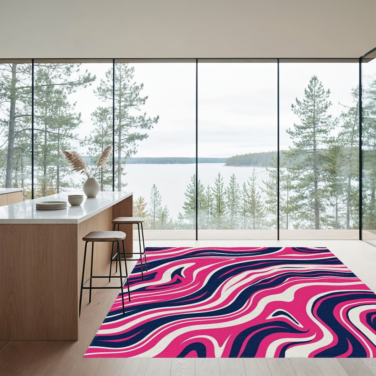 Magenta Navy Fluid Wave Rug