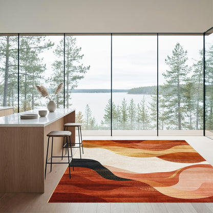 Terracotta Gold Abstract Wave Rug