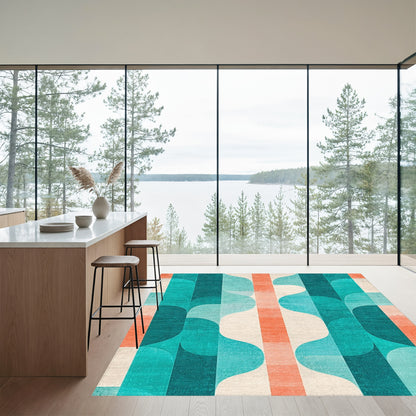 Teal Orange Wavy Geometric Rug