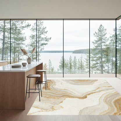 Cream Gold Veined Marble Rug