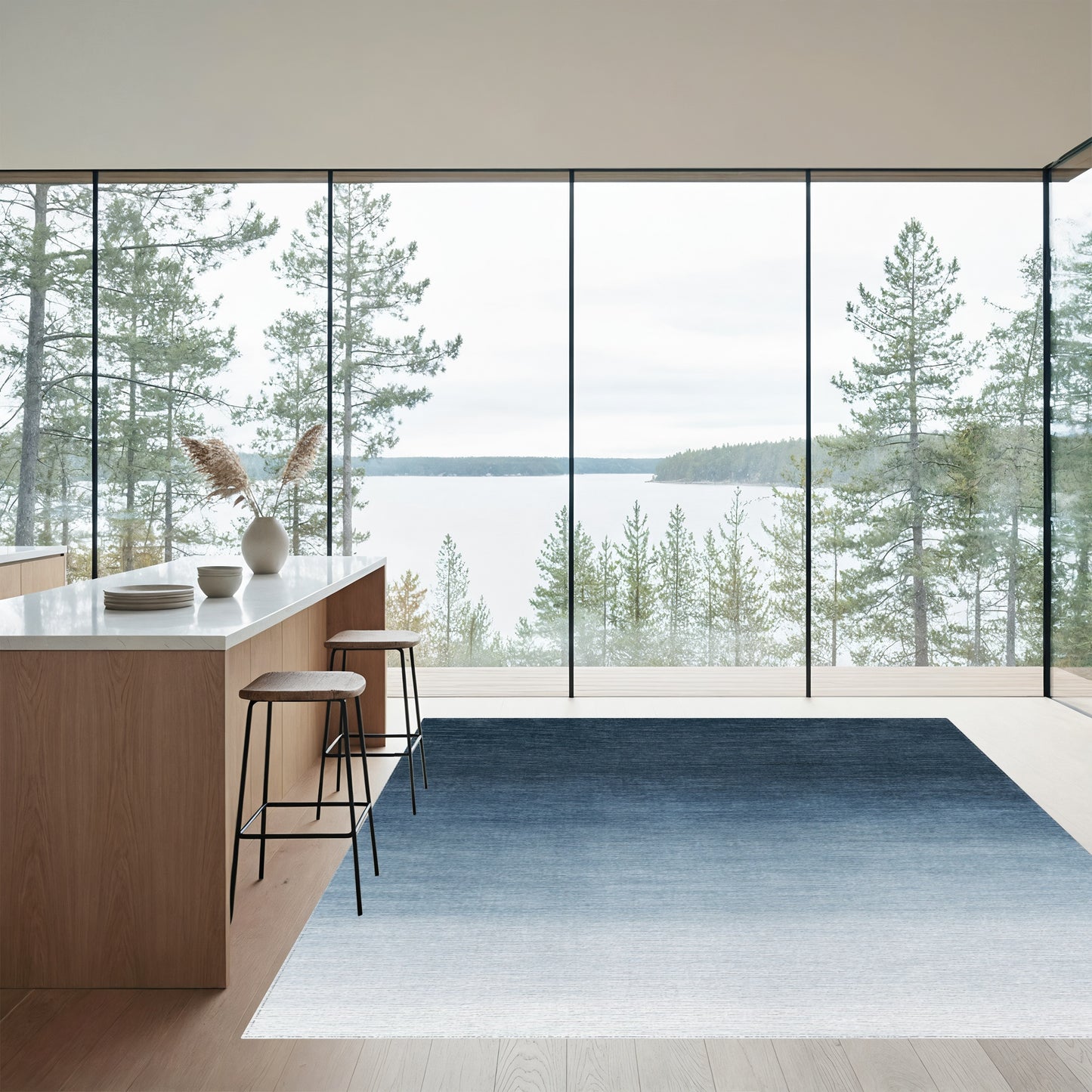 Navy Blue Ombre Gradient Rug