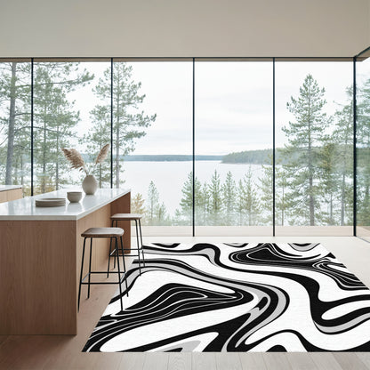 Black Gray Fluid Wave Rug