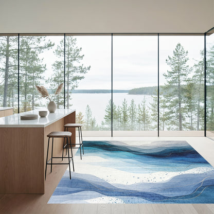 Layered Teal Blue Wave Rug
