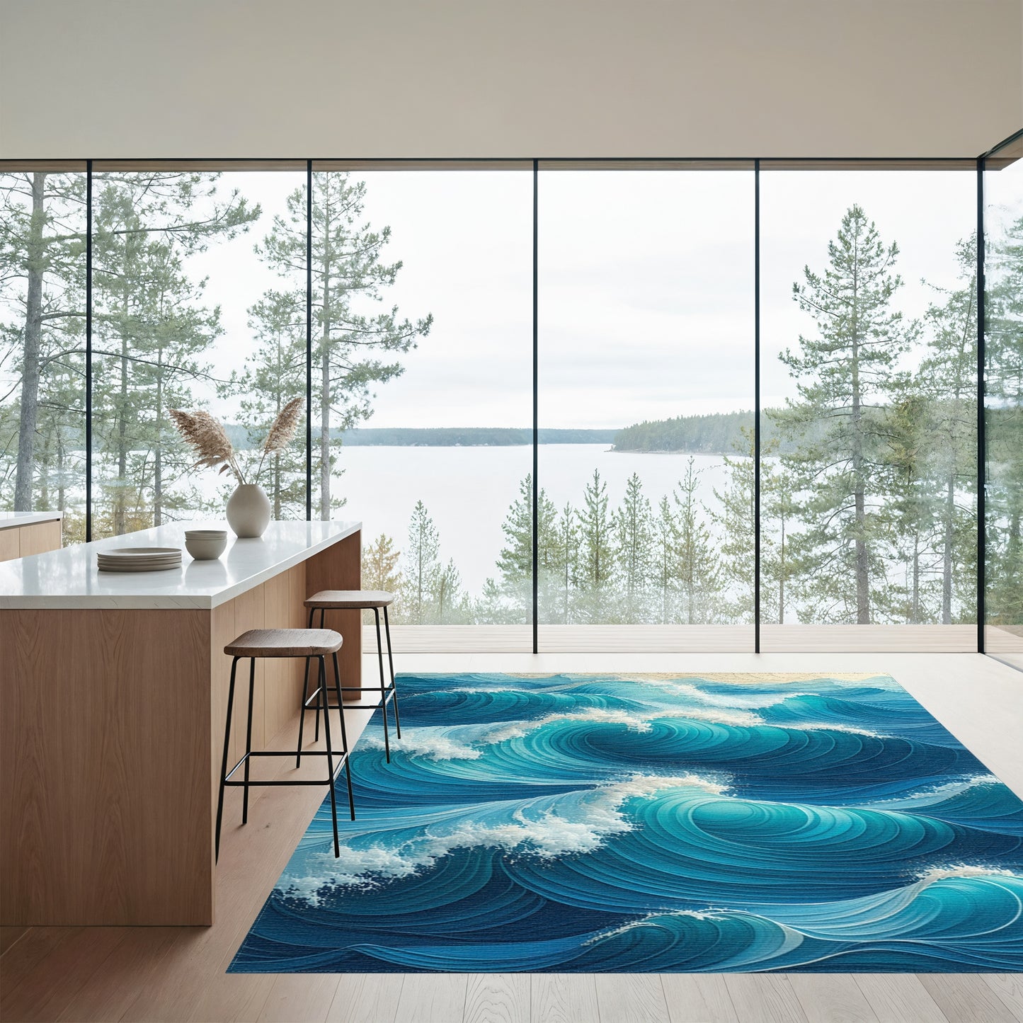 Dynamic Teal Wave Rug
